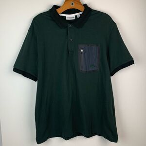 Lacoste dark green short sleeve polo front zip pocket crocodile Sz XXL Slim Fit
